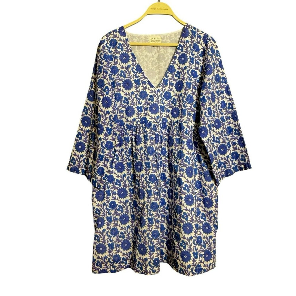Aspiga Dress Mini Sundress Tunic Size L Flower Vneck Comfy Casual Long Sleeve